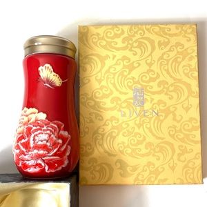 Liven Japanese Clay Tumbler Red/Butterfly Flower